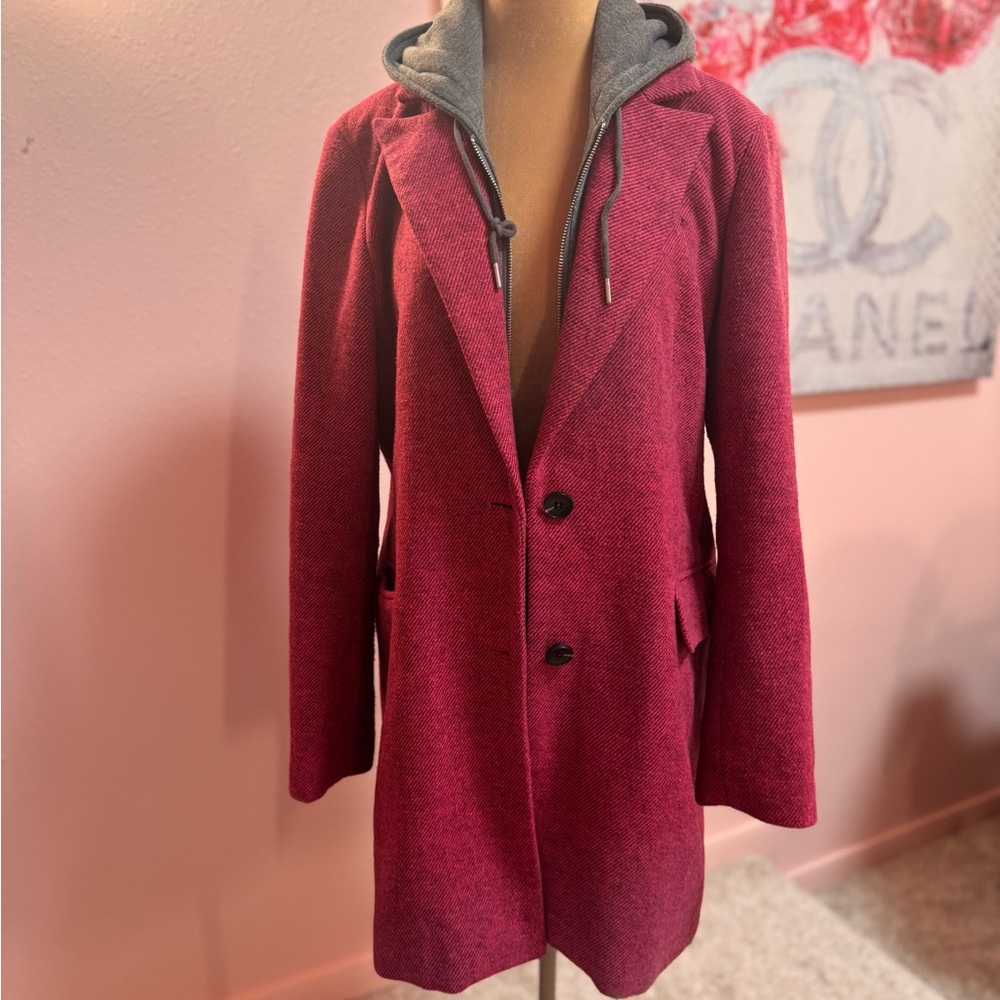 Avec Les Filles Women's Pink Coat with Gray Hoodie - Picture 2 of 9